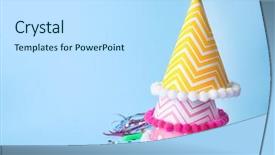  Presentation with birthday party - Slides with anniversary - birthday party caps on color background and a sky blue colored foreground
