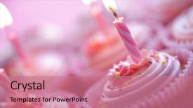  Presentation with pink birthday - Cool new PPT layouts with anniversary - birthday pink cupcakes with burning backdrop and a coral colored foreground