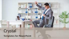  Presentation with work anniversary - Cool new slide deck with anniversary - businessman having fun taking backdrop and a light gray colored foreground