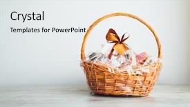  Presentation with anniversary - Beautiful PPT layouts featuring anniversary - gift basket on grey background backdrop and a white colored foreground