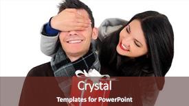  Presentation with anniversary - Presentation theme with anniversary - isolated young casual couple surprising background and a tawny brown colored foreground