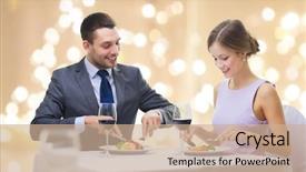  Presentation with appetizers - Slide deck featuring first anniversary - people and leisure concept background and a  colored foreground