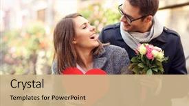  Presentation with heart flowers - Amazing presentation theme having anniversary - picture of young man surprising backdrop and a coral colored foreground