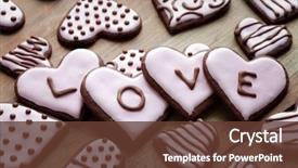  Presentation with shape heart - Theme consisting of anniversary - pink heart shape cookies background and a tawny brown colored foreground