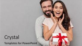  Presentation with anniversary - Cool new presentation theme with anniversary - portrait of an excited young backdrop and a light gray colored foreground