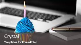  Presentation with anniversary - PPT layouts featuring anniversary - tasty cupcake on working place background and a dark gray colored foreground