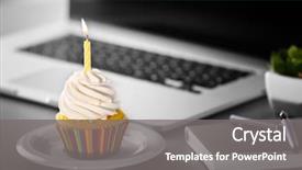  Presentation with cupcake - Theme featuring anniversary - tasty cupcake on working place background and a gray colored foreground