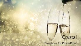  Presentation with two glasses of champagne - Presentation theme featuring anniversary - toasting with champagne glasses background and a lemonade colored foreground
