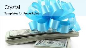  Presentation with anniversary blue - Colorful presentation theme enhanced with anniversary award - dollars and big blue bow backdrop and a  colored foreground
