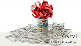  Presentation with red white blue confetti - Slide deck with anniversary award - dollars with red bow isolated background and a soft green colored foreground