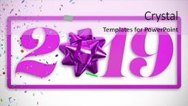  Presentation with 2019 - Colorful slide deck enhanced with anniversary award - flying colours against 2019 backdrop and a lavender colored foreground