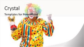  Presentation with clown - Theme featuring anniversary award - male clown isolated on white background and a white colored foreground