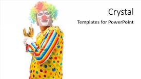  Presentation with clown - Slide deck with anniversary award - male clown isolated on white background and a white colored foreground