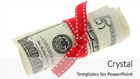  Presentation with award - Audience pleasing PPT theme consisting of anniversary award - rolled of us american dollar backdrop and a white colored foreground