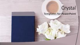  Presentation with coffee cup diary - PPT theme consisting of diary and cup of coffee background and a light gray colored foreground