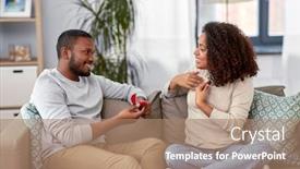  Presentation with anniversary - PPT theme featuring anniversary-proposal-and-couple-concept background and a coral colored foreground