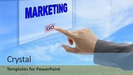  Presentation with touch screen - Colorful slide deck enhanced with annoucement - asian business man hand push backdrop and a light blue colored foreground