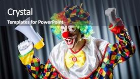  Presentation with clown - Presentation theme with annoucement - clown in studio with loudspeaker background and a  colored foreground