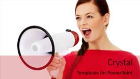  Presentation with angry - Presentation featuring annoucement - young angry woman screaming background and a  colored foreground