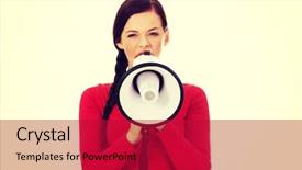  Presentation with angry - PPT layouts consisting of annoucement - young angry woman screaming background and a  colored foreground