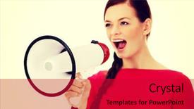  Presentation with angry - PPT theme enhanced with annoucement - young angry woman screaming background and a  colored foreground