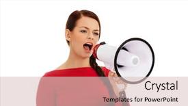  Presentation with angry - PPT theme with annoucement - young angry woman screaming background and a  colored foreground