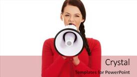  Presentation with angry - Audience pleasing PPT theme consisting of annoucement - young angry woman screaming backdrop and a  colored foreground