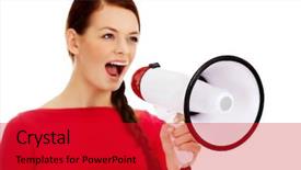  Presentation with angry - Theme enhanced with annoucement - young angry woman screaming background and a  colored foreground