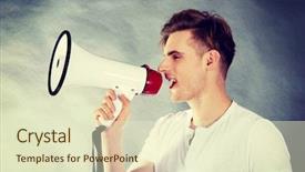  Presentation with spider man - Colorful PPT theme enhanced with annoucement - young handsome man shouting backdrop and a  colored foreground