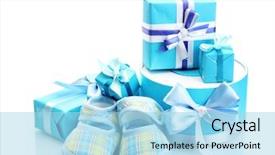  Presentation with baby announcement - Presentation design enhanced with beautiful gifts and baby's background and a light blue colored foreground