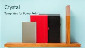  Presentation with manual book - Audience pleasing slide set consisting of announcement books - notepad and book on shelf backdrop and a cool aqua colored foreground