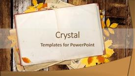  Presentation with old book - Amazing PPT theme having announcement books - old book and autumn leaves backdrop and a lemonade colored foreground