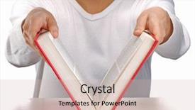  Presentation with book opening - Presentation design featuring announcement books - young woman opening a red background and a lemonade colored foreground