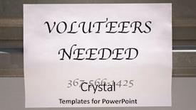  Presentation with announcement - Colorful presentation design enhanced with announcement with text volunteers needed backdrop and a  colored foreground