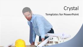  Presentation with my role model - PPT theme featuring dentest - annoyed architect piling rolled-up drawings background and a white colored foreground