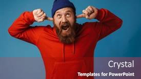  Presentation with ears - PPT layouts featuring annoyed-bearded-man-in-red background and a crimson colored foreground