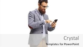  Presentation with phone - Beautiful presentation featuring annoyed-bearded-man-typing backdrop and a white colored foreground