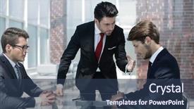  Presentation with employees - Beautiful theme featuring annoyed businessman scolds his employees backdrop and a ocean colored foreground