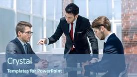  Presentation with employee relations - PPT layouts with annoyed businessman scolds his employees background and a ocean colored foreground