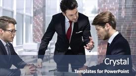  Presentation with employees - PPT layouts consisting of annoyed businessman scolds his employees background and a ocean colored foreground