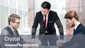  Presentation with webinar for employees - Audience pleasing presentation design consisting of annoyed businessman talking to employees backdrop and a gray colored foreground