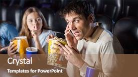  Presentation with theater - Amazing slide set having annoyed daughter giving shh expression to father using mobilephone in cinema theater backdrop and a coral colored foreground