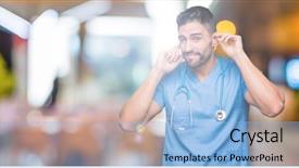  Presentation with old wite man and his music - Presentation design consisting of annoyed expression for the noise background and a  colored foreground