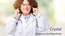  Presentation with doctor helps to get out of bed an elderly woman - Amazing theme having annoyed expression for the noise backdrop and a sky blue colored foreground