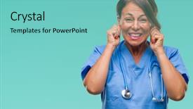  Presentation with teamwork nurse doctor - PPT layouts with annoyed expression for the noise background and a seafoam green colored foreground