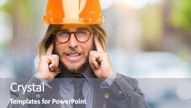  Presentation with long hair man - Colorful slide set enhanced with annoyed expression for the noise backdrop and a gray colored foreground