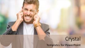  Presentation with music business - Audience pleasing presentation theme consisting of annoyed expression for the noise backdrop and a coral colored foreground
