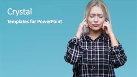  Presentation with woman praying over bible - Presentation theme with annoyed expression for the noise background and a teal colored foreground