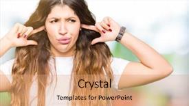  Presentation with casual young people - Presentation design consisting of annoyed expression for the noise background and a coral colored foreground