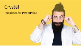  Presentation with long hair man - Presentation design featuring annoyed expression for the noise background and a yellow colored foreground